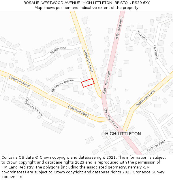 ROSALIE, WESTWOOD AVENUE, HIGH LITTLETON, BRISTOL, BS39 6XY: Location map and indicative extent of plot