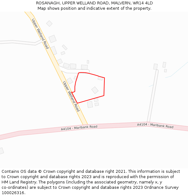ROSANAGH, UPPER WELLAND ROAD, MALVERN, WR14 4LD: Location map and indicative extent of plot