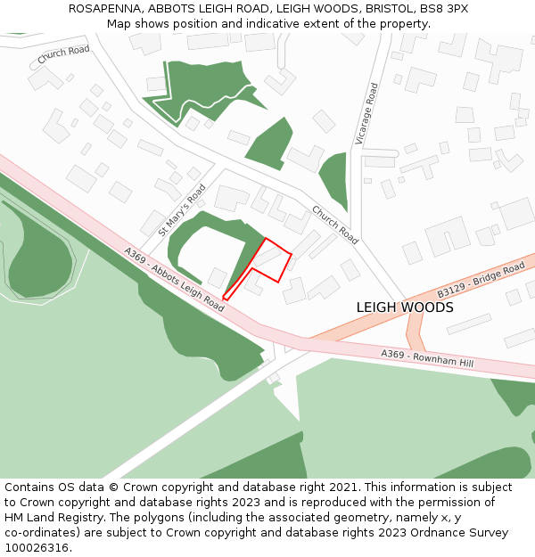 ROSAPENNA, ABBOTS LEIGH ROAD, LEIGH WOODS, BRISTOL, BS8 3PX: Location map and indicative extent of plot