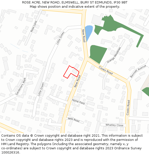 ROSE ACRE, NEW ROAD, ELMSWELL, BURY ST EDMUNDS, IP30 9BT: Location map and indicative extent of plot