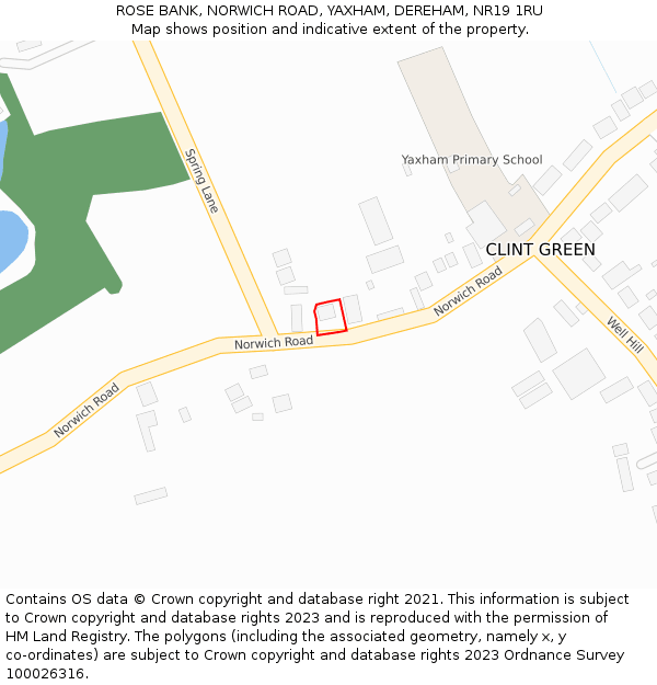 ROSE BANK, NORWICH ROAD, YAXHAM, DEREHAM, NR19 1RU: Location map and indicative extent of plot