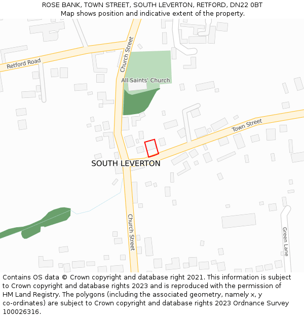 ROSE BANK, TOWN STREET, SOUTH LEVERTON, RETFORD, DN22 0BT: Location map and indicative extent of plot