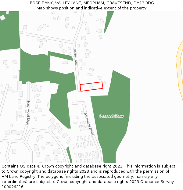 ROSE BANK, VALLEY LANE, MEOPHAM, GRAVESEND, DA13 0DG: Location map and indicative extent of plot