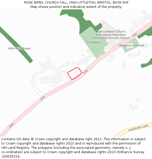 ROSE BARN, CHURCH HILL, HIGH LITTLETON, BRISTOL, BS39 6HF: Location map and indicative extent of plot
