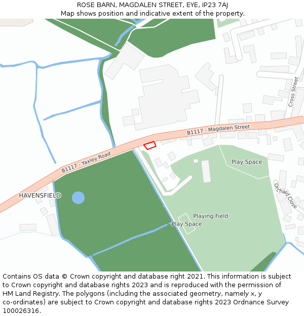 ROSE BARN, MAGDALEN STREET, EYE, IP23 7AJ: Location map and indicative extent of plot