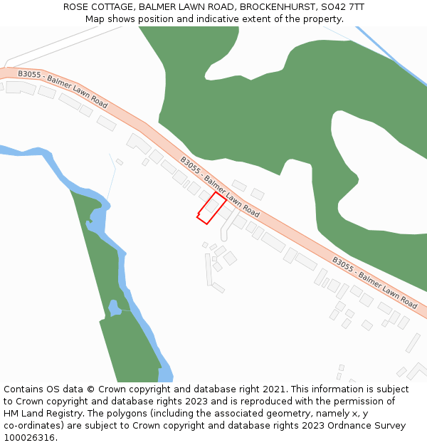 ROSE COTTAGE, BALMER LAWN ROAD, BROCKENHURST, SO42 7TT: Location map and indicative extent of plot