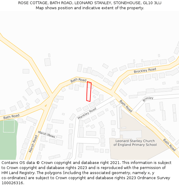 ROSE COTTAGE, BATH ROAD, LEONARD STANLEY, STONEHOUSE, GL10 3LU: Location map and indicative extent of plot