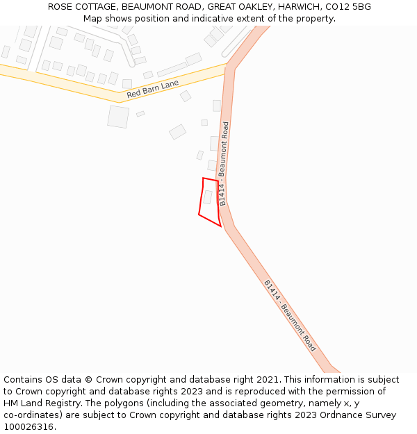 ROSE COTTAGE, BEAUMONT ROAD, GREAT OAKLEY, HARWICH, CO12 5BG: Location map and indicative extent of plot