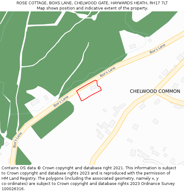 ROSE COTTAGE, BOXS LANE, CHELWOOD GATE, HAYWARDS HEATH, RH17 7LT: Location map and indicative extent of plot