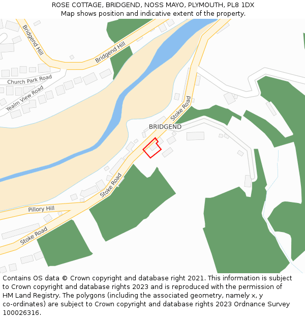 ROSE COTTAGE, BRIDGEND, NOSS MAYO, PLYMOUTH, PL8 1DX: Location map and indicative extent of plot