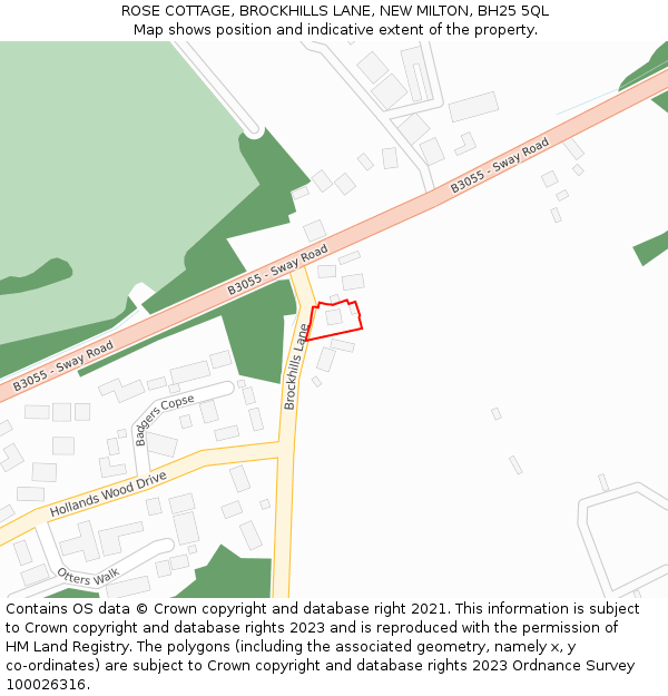 ROSE COTTAGE, BROCKHILLS LANE, NEW MILTON, BH25 5QL: Location map and indicative extent of plot