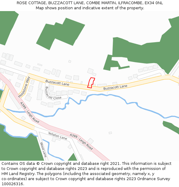 ROSE COTTAGE, BUZZACOTT LANE, COMBE MARTIN, ILFRACOMBE, EX34 0NL: Location map and indicative extent of plot