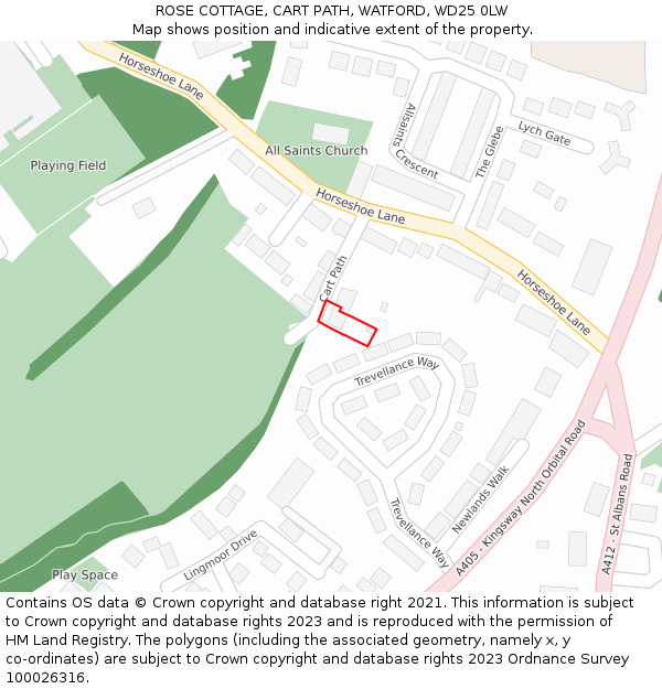 ROSE COTTAGE, CART PATH, WATFORD, WD25 0LW: Location map and indicative extent of plot