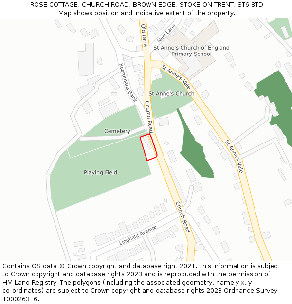 ROSE COTTAGE, CHURCH ROAD, BROWN EDGE, STOKE-ON-TRENT, ST6 8TD: Location map and indicative extent of plot