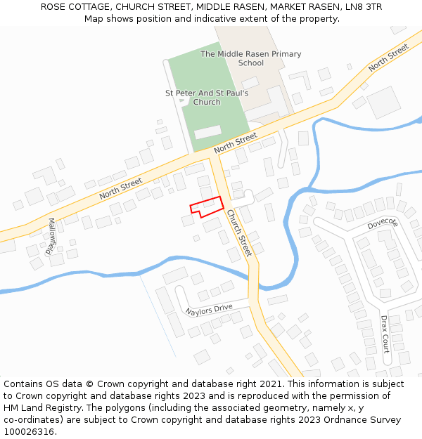 ROSE COTTAGE, CHURCH STREET, MIDDLE RASEN, MARKET RASEN, LN8 3TR: Location map and indicative extent of plot