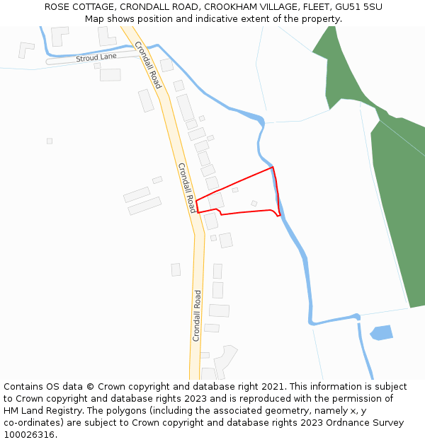 ROSE COTTAGE, CRONDALL ROAD, CROOKHAM VILLAGE, FLEET, GU51 5SU: Location map and indicative extent of plot
