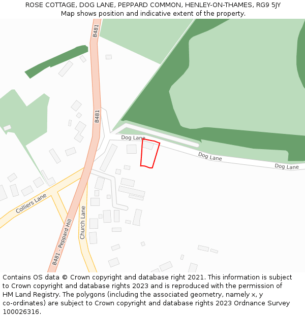 ROSE COTTAGE, DOG LANE, PEPPARD COMMON, HENLEY-ON-THAMES, RG9 5JY: Location map and indicative extent of plot