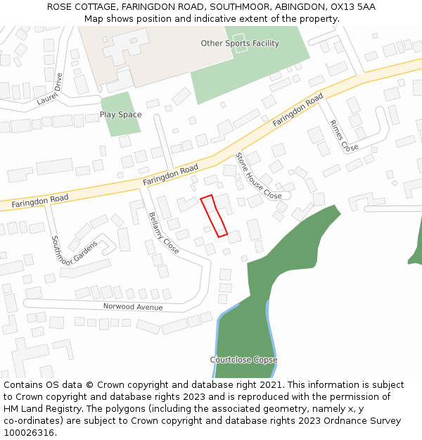 ROSE COTTAGE, FARINGDON ROAD, SOUTHMOOR, ABINGDON, OX13 5AA: Location map and indicative extent of plot