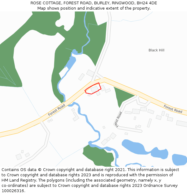 ROSE COTTAGE, FOREST ROAD, BURLEY, RINGWOOD, BH24 4DE: Location map and indicative extent of plot