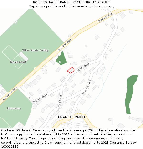 ROSE COTTAGE, FRANCE LYNCH, STROUD, GL6 8LT: Location map and indicative extent of plot