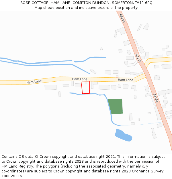 ROSE COTTAGE, HAM LANE, COMPTON DUNDON, SOMERTON, TA11 6PQ: Location map and indicative extent of plot