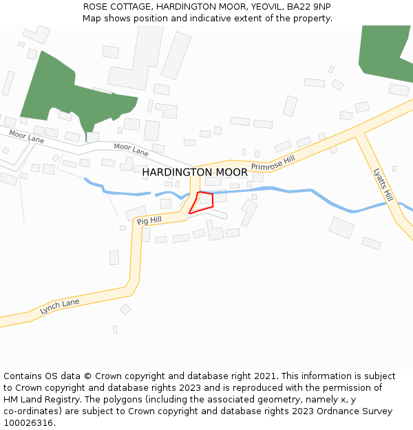 ROSE COTTAGE, HARDINGTON MOOR, YEOVIL, BA22 9NP: Location map and indicative extent of plot