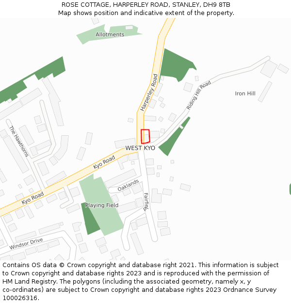 ROSE COTTAGE, HARPERLEY ROAD, STANLEY, DH9 8TB: Location map and indicative extent of plot