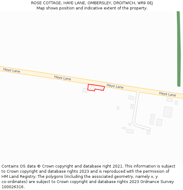 ROSE COTTAGE, HAYE LANE, OMBERSLEY, DROITWICH, WR9 0EJ: Location map and indicative extent of plot