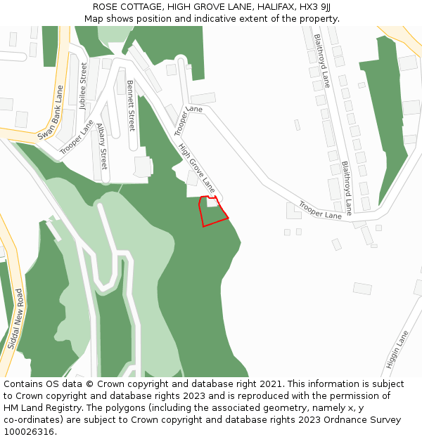 ROSE COTTAGE, HIGH GROVE LANE, HALIFAX, HX3 9JJ: Location map and indicative extent of plot
