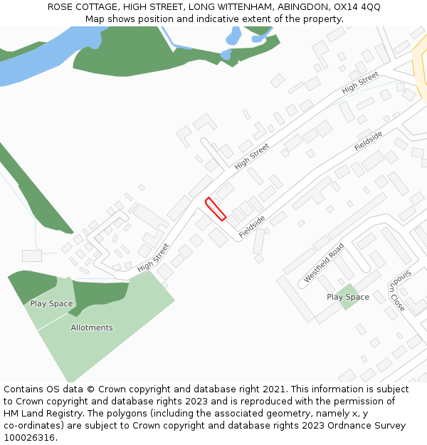 ROSE COTTAGE, HIGH STREET, LONG WITTENHAM, ABINGDON, OX14 4QQ: Location map and indicative extent of plot