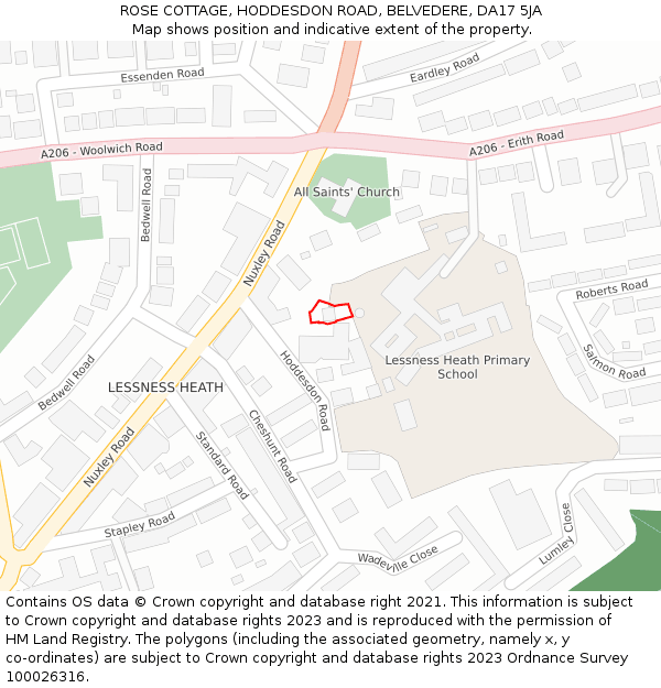 ROSE COTTAGE, HODDESDON ROAD, BELVEDERE, DA17 5JA: Location map and indicative extent of plot