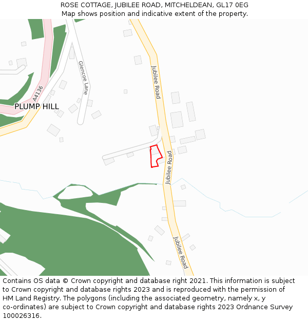 ROSE COTTAGE, JUBILEE ROAD, MITCHELDEAN, GL17 0EG: Location map and indicative extent of plot