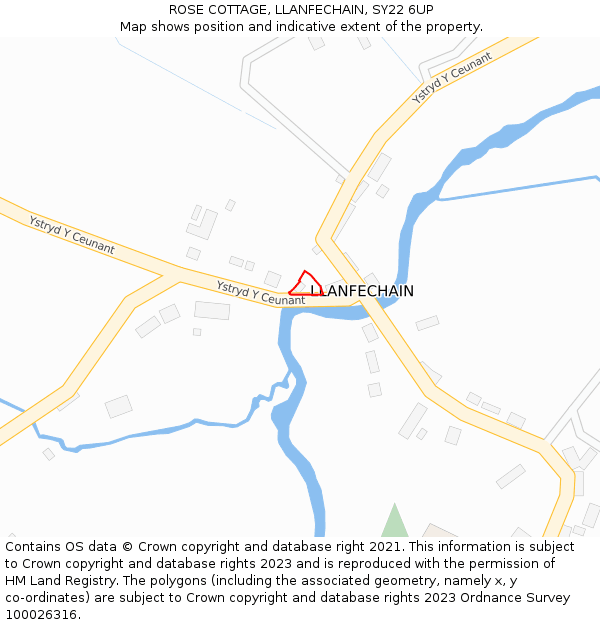 ROSE COTTAGE, LLANFECHAIN, SY22 6UP: Location map and indicative extent of plot