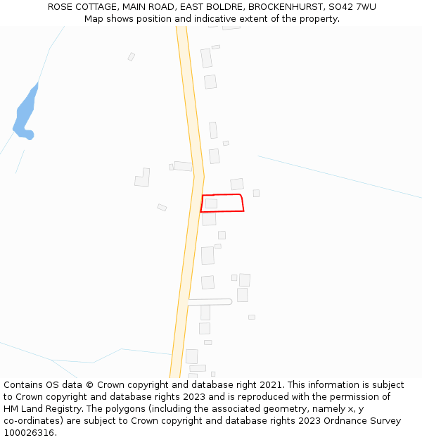 ROSE COTTAGE, MAIN ROAD, EAST BOLDRE, BROCKENHURST, SO42 7WU: Location map and indicative extent of plot