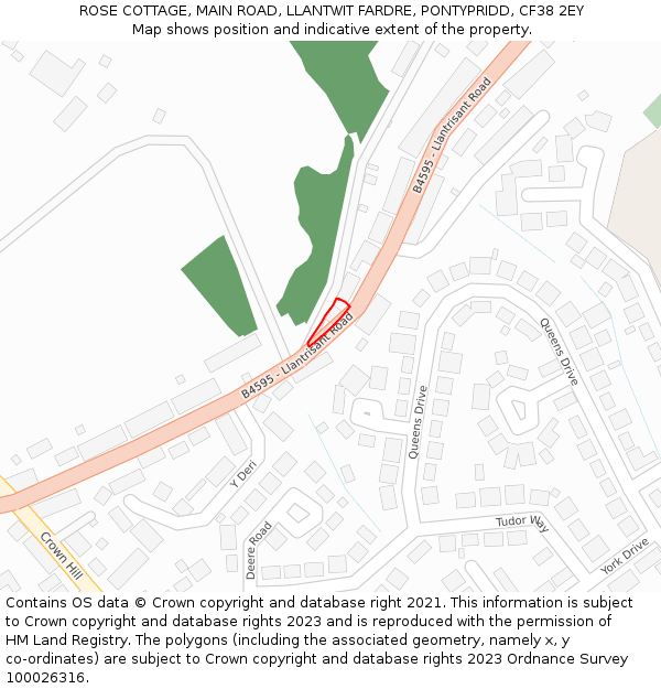 ROSE COTTAGE, MAIN ROAD, LLANTWIT FARDRE, PONTYPRIDD, CF38 2EY: Location map and indicative extent of plot