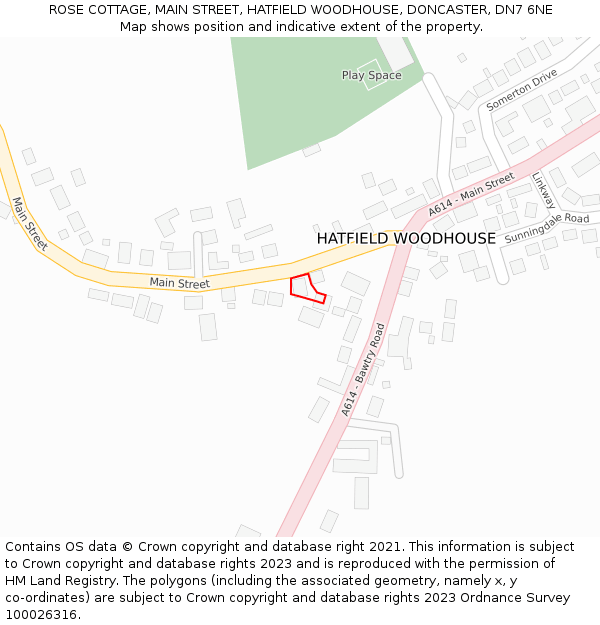 ROSE COTTAGE, MAIN STREET, HATFIELD WOODHOUSE, DONCASTER, DN7 6NE: Location map and indicative extent of plot