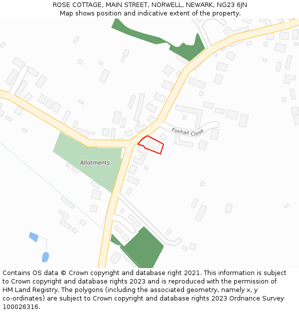 ROSE COTTAGE, MAIN STREET, NORWELL, NEWARK, NG23 6JN: Location map and indicative extent of plot
