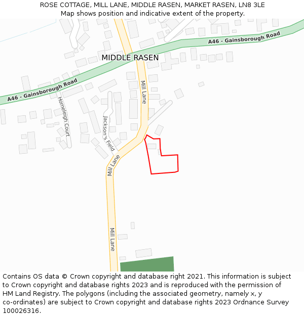 ROSE COTTAGE, MILL LANE, MIDDLE RASEN, MARKET RASEN, LN8 3LE: Location map and indicative extent of plot