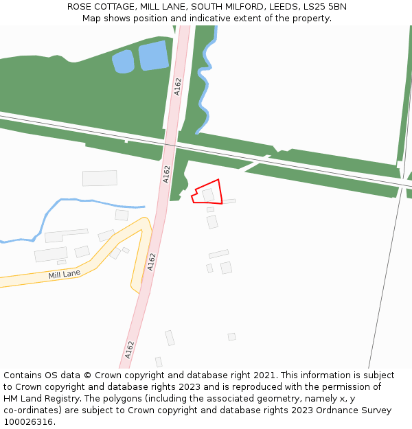 ROSE COTTAGE, MILL LANE, SOUTH MILFORD, LEEDS, LS25 5BN: Location map and indicative extent of plot