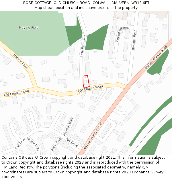 ROSE COTTAGE, OLD CHURCH ROAD, COLWALL, MALVERN, WR13 6ET: Location map and indicative extent of plot