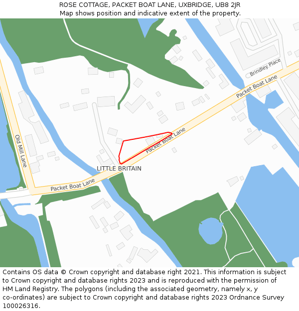 ROSE COTTAGE, PACKET BOAT LANE, UXBRIDGE, UB8 2JR: Location map and indicative extent of plot