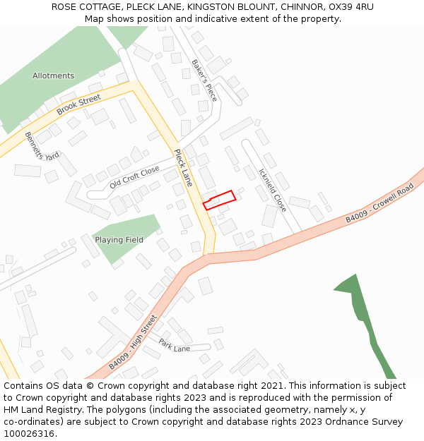 ROSE COTTAGE, PLECK LANE, KINGSTON BLOUNT, CHINNOR, OX39 4RU: Location map and indicative extent of plot