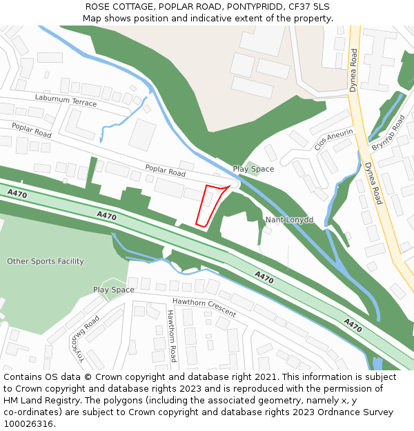 ROSE COTTAGE, POPLAR ROAD, PONTYPRIDD, CF37 5LS: Location map and indicative extent of plot