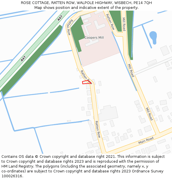 ROSE COTTAGE, RATTEN ROW, WALPOLE HIGHWAY, WISBECH, PE14 7QH: Location map and indicative extent of plot