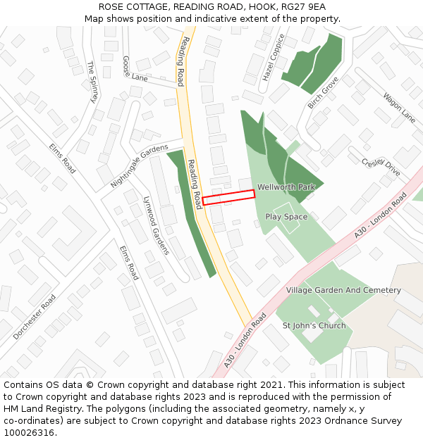 ROSE COTTAGE, READING ROAD, HOOK, RG27 9EA: Location map and indicative extent of plot