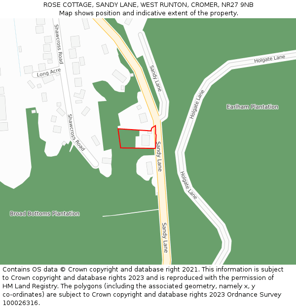 ROSE COTTAGE, SANDY LANE, WEST RUNTON, CROMER, NR27 9NB: Location map and indicative extent of plot