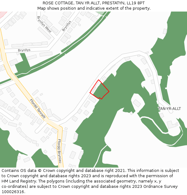ROSE COTTAGE, TAN YR ALLT, PRESTATYN, LL19 8PT: Location map and indicative extent of plot