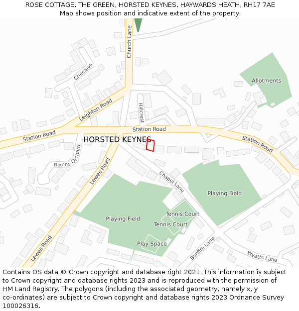 ROSE COTTAGE, THE GREEN, HORSTED KEYNES, HAYWARDS HEATH, RH17 7AE: Location map and indicative extent of plot