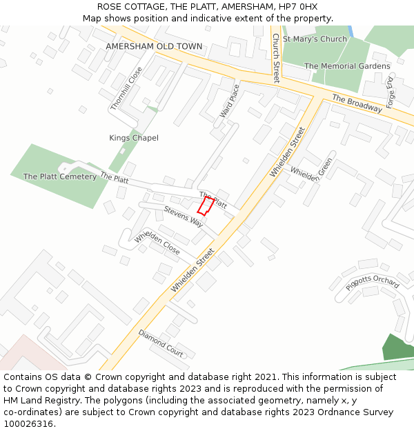 ROSE COTTAGE, THE PLATT, AMERSHAM, HP7 0HX: Location map and indicative extent of plot