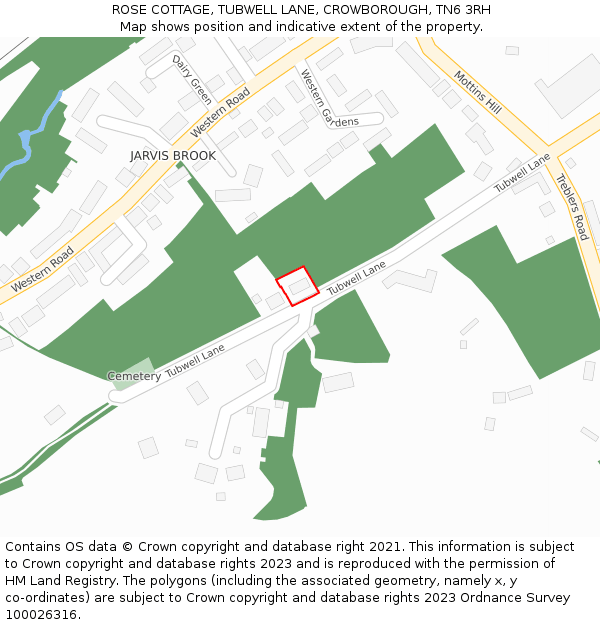 ROSE COTTAGE, TUBWELL LANE, CROWBOROUGH, TN6 3RH: Location map and indicative extent of plot